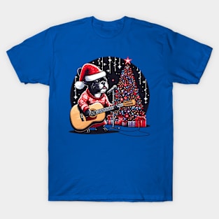 French Bulldog Playing Guitar Christmas T-Shirt